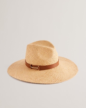 Chapeau Ted Baker Straw With Trim Beige Femme | FBJ-40898318